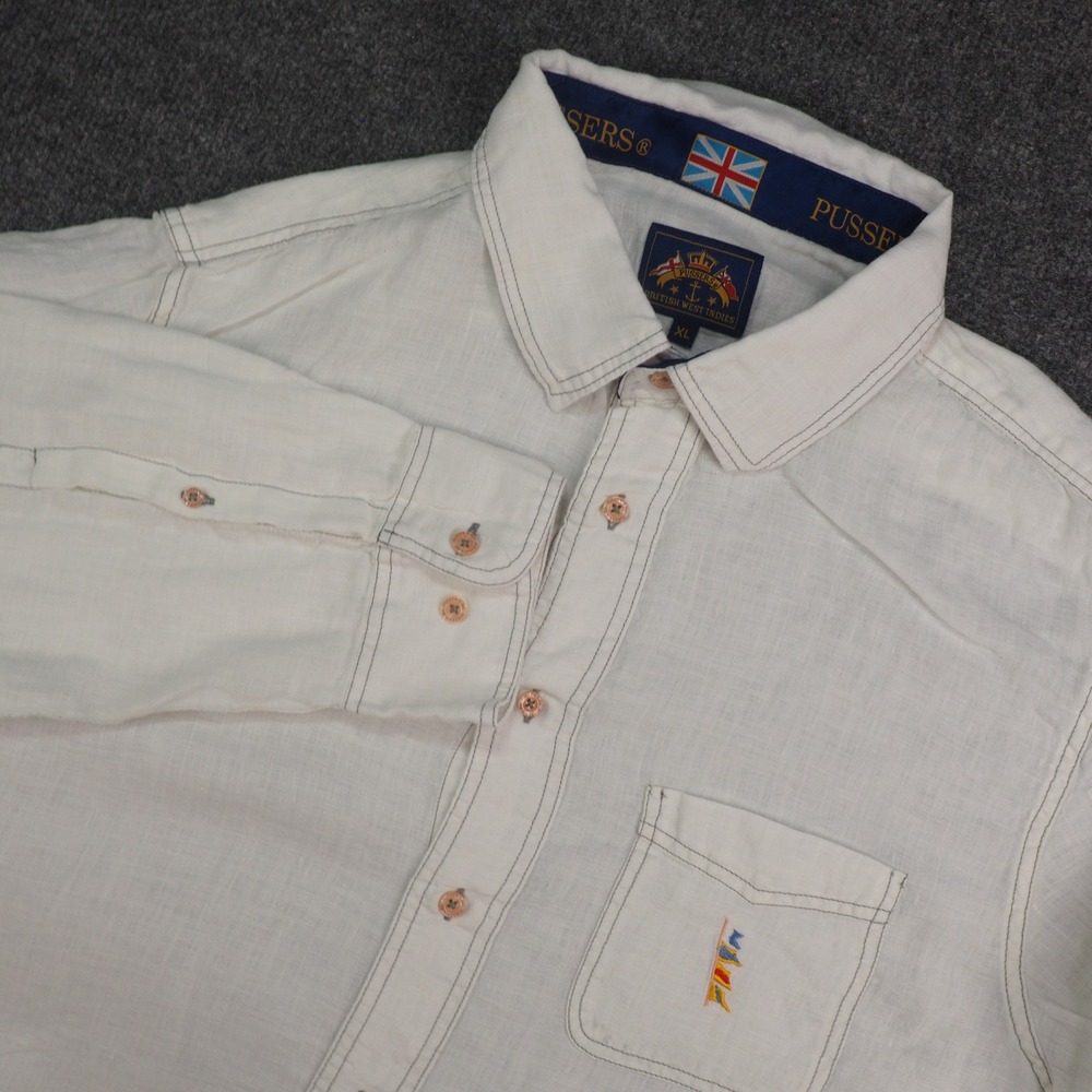 Pussers Shirt Mens XL British West Indies White Solid Nautical Sailing Yachting